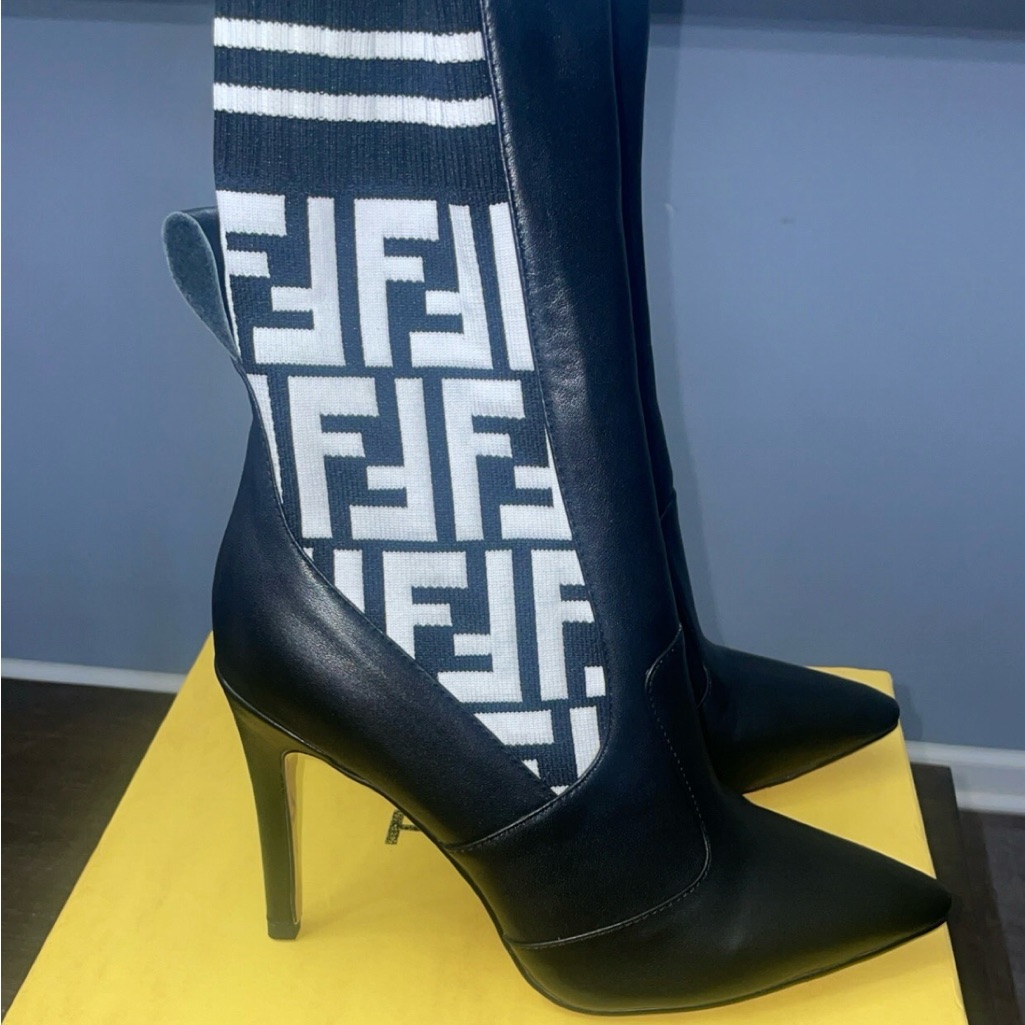 Fendi Black And White Heeled Boots
